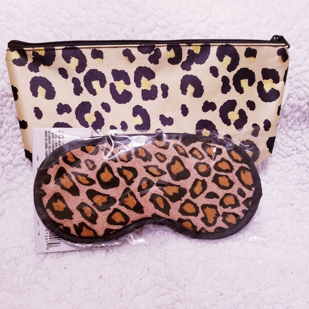 NWT Leopard Print Eye Mask and Cosmetic Bag.
